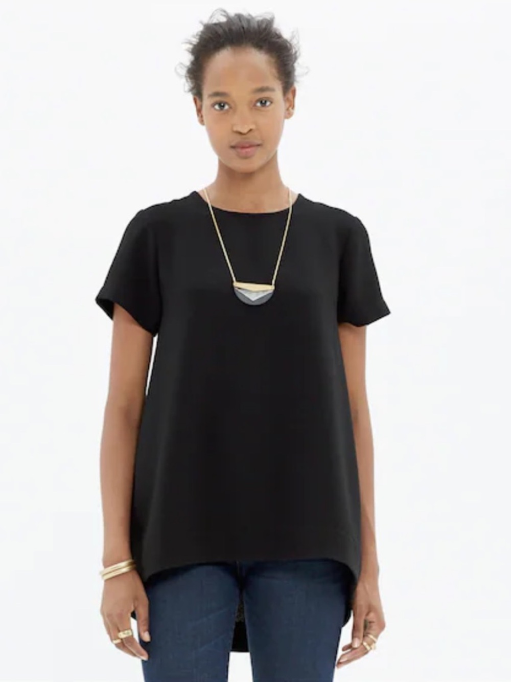 Madewell Women’s Black Tailored Swing Short-Sleeve Tee Size Medium